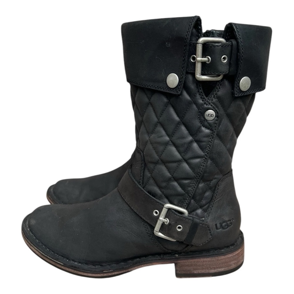 UGG Conor Quilted Black Leather Australia Mid Moto Boots Women’s Size 9 SEE PICS